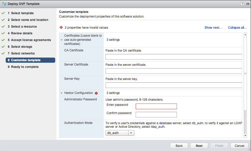 Screenshot of customize cert