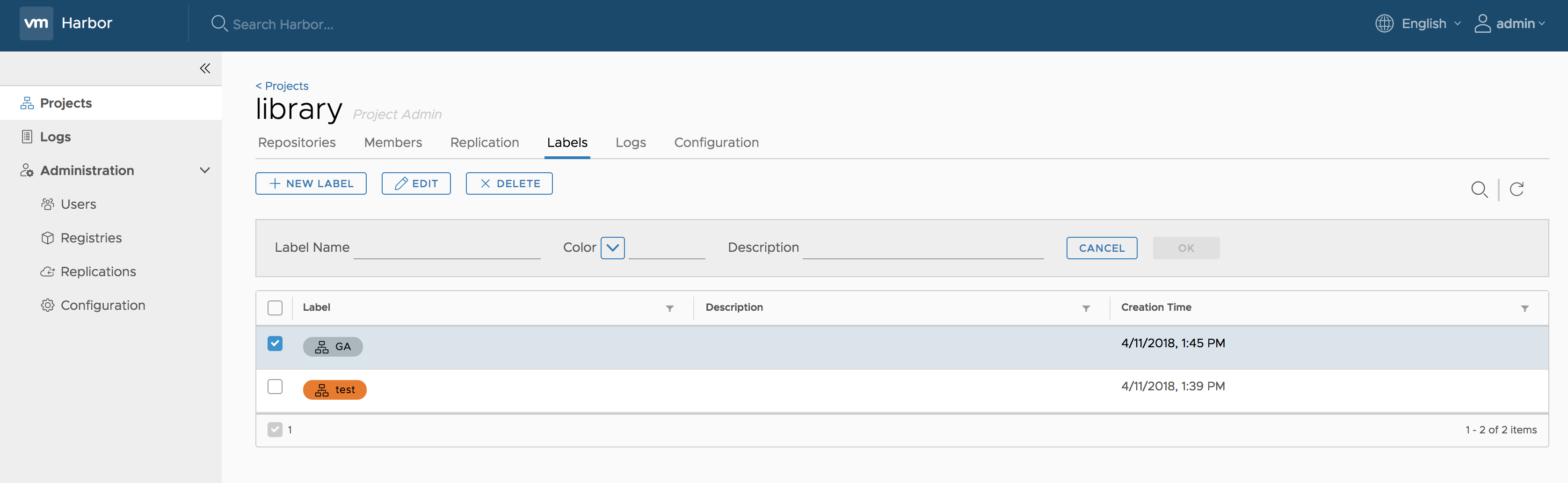 manage project level labels